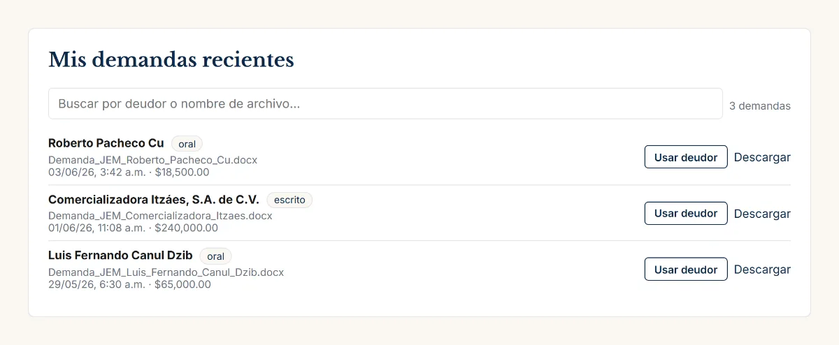 Historial con re-descarga