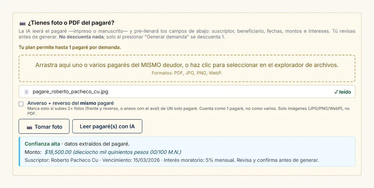 Leer pagaré con IA